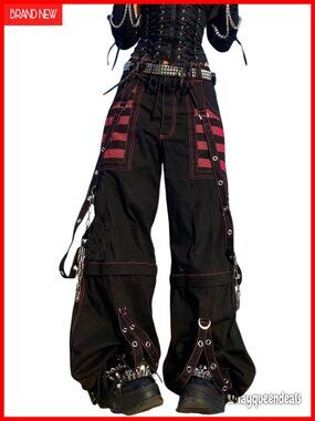 Y2k Cargo Pants Punk Emo Baggy Zipper Fly Harajuku Bell Bottom Grunge Wide Leg